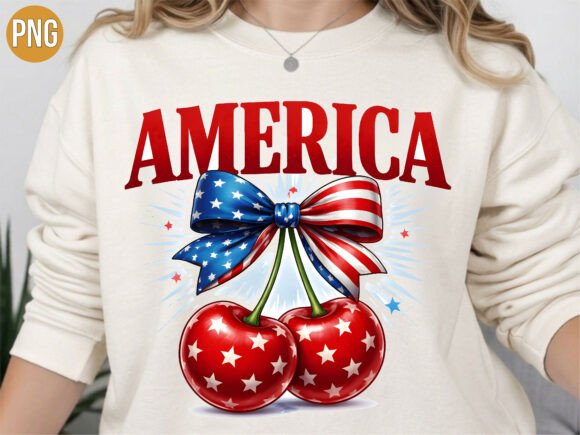 America Red Cherries Bow Graphic PNG: Sweet Design for Projects