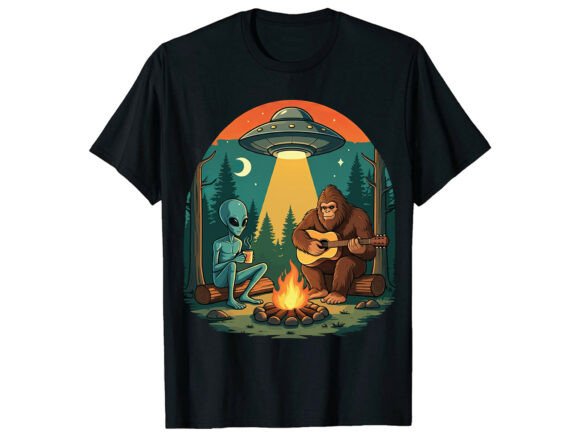 Bigfoot Alien Campfire Graphic T-shirt: A Design Story