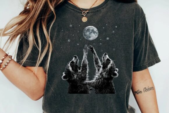 Celestial Raccoons Reaching for the Moon: A Night Sky Graphic