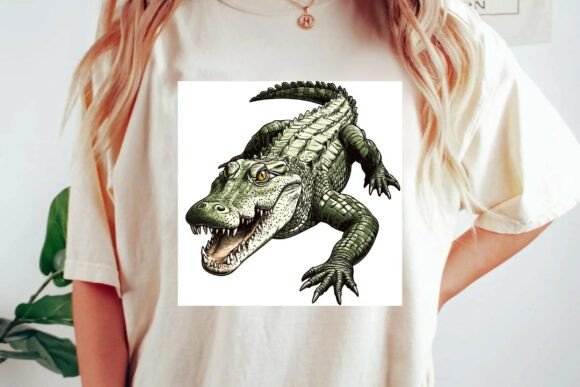 Fierce Green Crocodile Graphic Alligator Reptile Wildlife T-Shirt Design