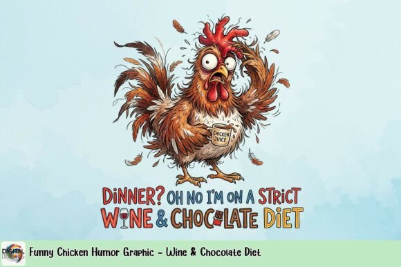 Funny Chicken Humor Graphic: The Ultimate Wine & Chocolate Diet Design