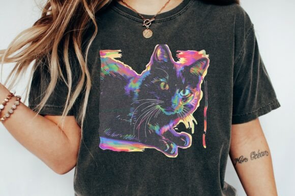 Infuse Playful Charm with a Black Cat Rainbow Sketch Graphic Png