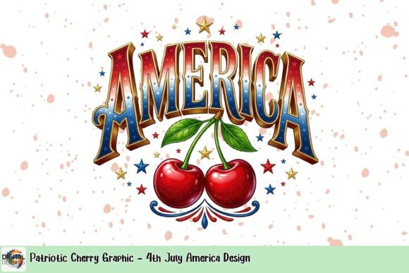 Patriotic Cherry Graphic: A Festive 4th July Design Asset