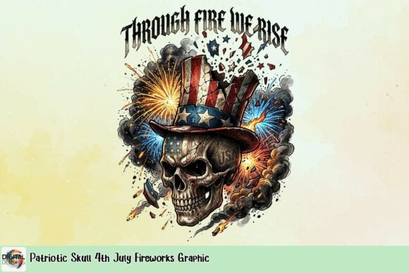 Patriotic Skull 4th July Fireworks Graphic: A Bold Design for Edgy Apparel