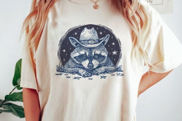 Raccoon Cowboy Starry Night: A Whimsical PNG for Crafters